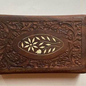 Vintage Wooden Hand Carved Trinket Box